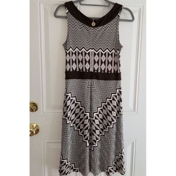 Tory Burch Brown Chevron Midi  Sleeveless 100% Silk Dress Sz Small - Picture 2 of 14